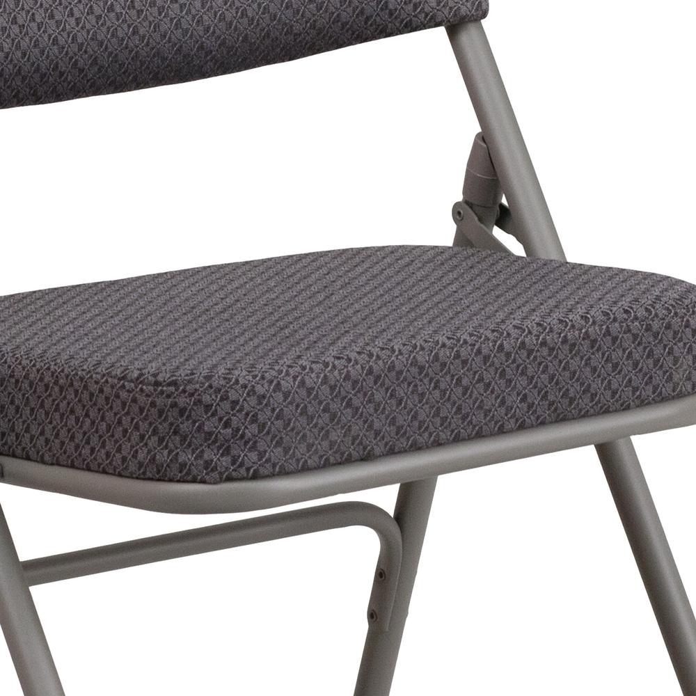 2 Pk. HERCULES Series Premium Curved Triple Braced & Double Hinged Gray Fabric Metal Folding Chair. Picture 10