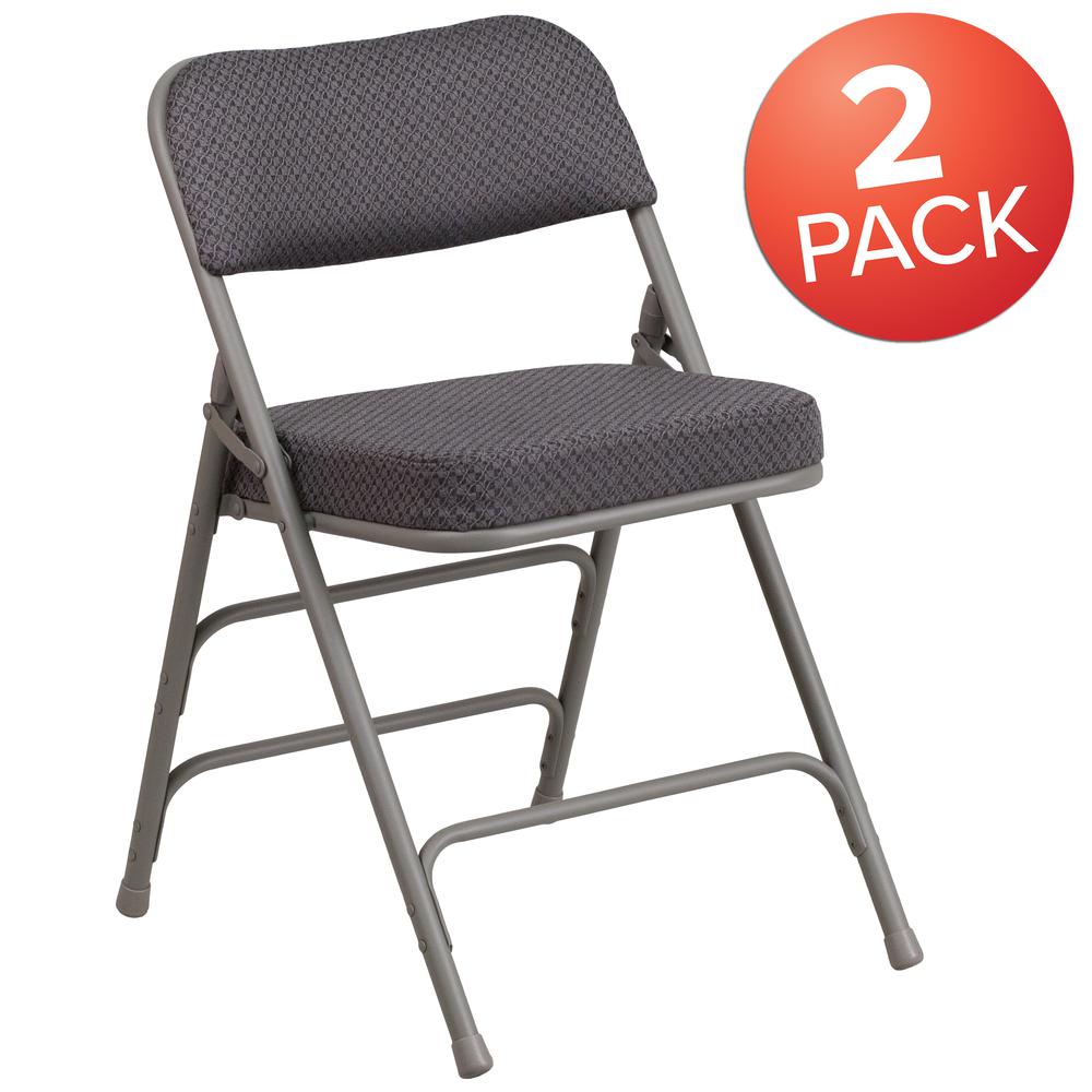 2 Pk. HERCULES Series Premium Curved Triple Braced & Double Hinged Gray Fabric Metal Folding Chair. Picture 2