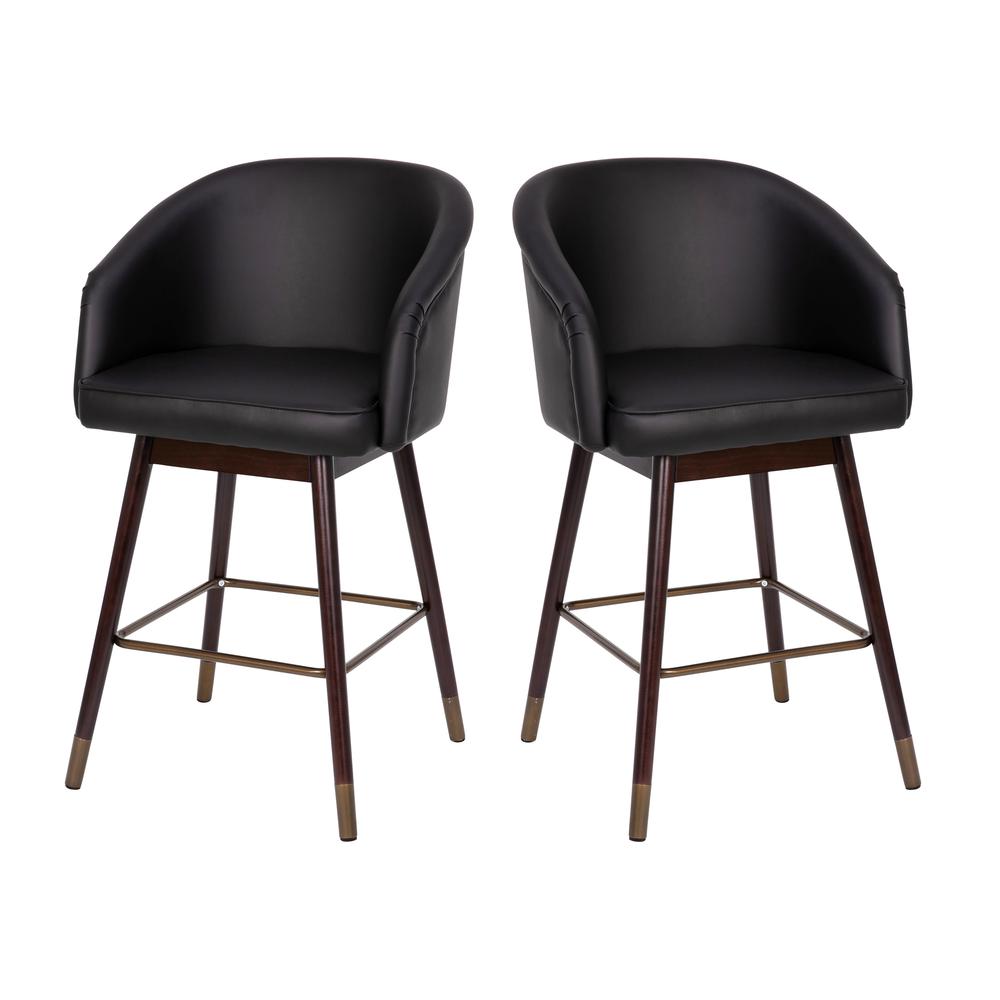 26" Mid-Back Counter Stool,Black LeatherSoft/Bronze Accents - Set of 2. Picture 2