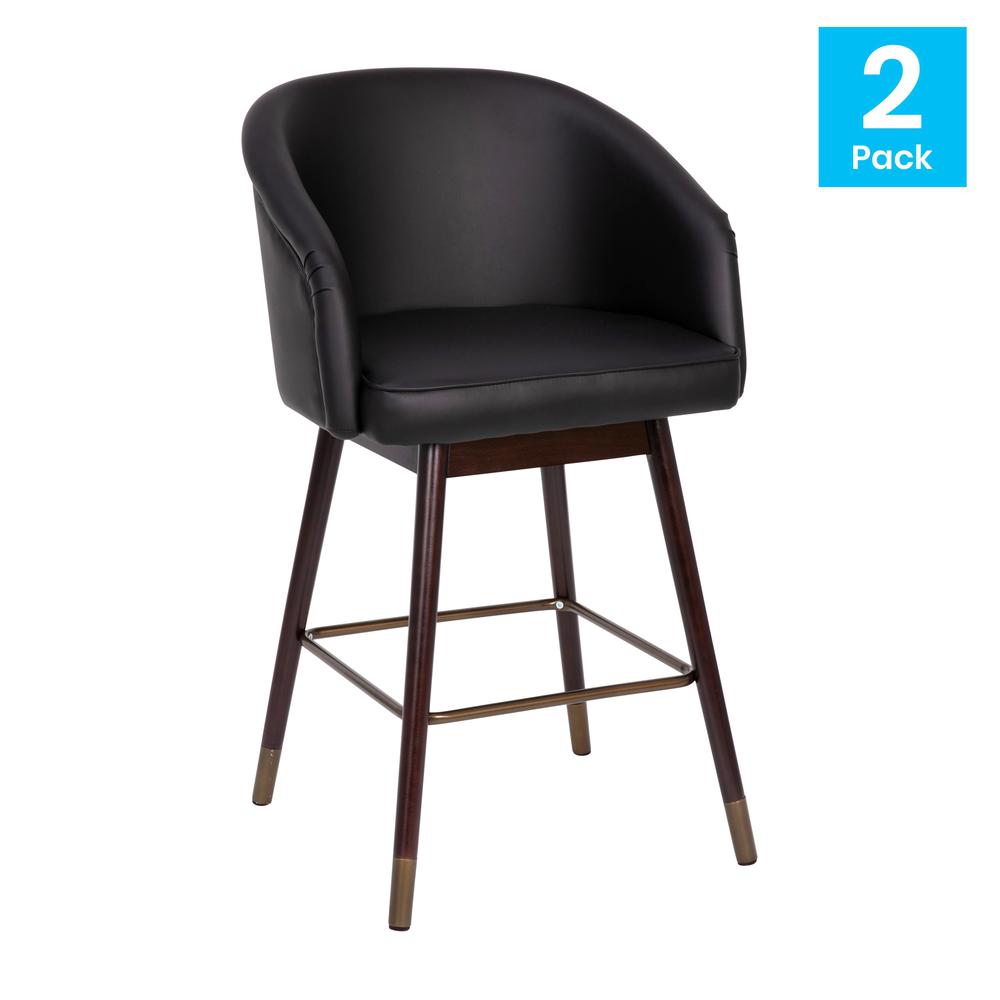 26" Mid-Back Counter Stool,Black LeatherSoft/Bronze Accents - Set of 2. Picture 3