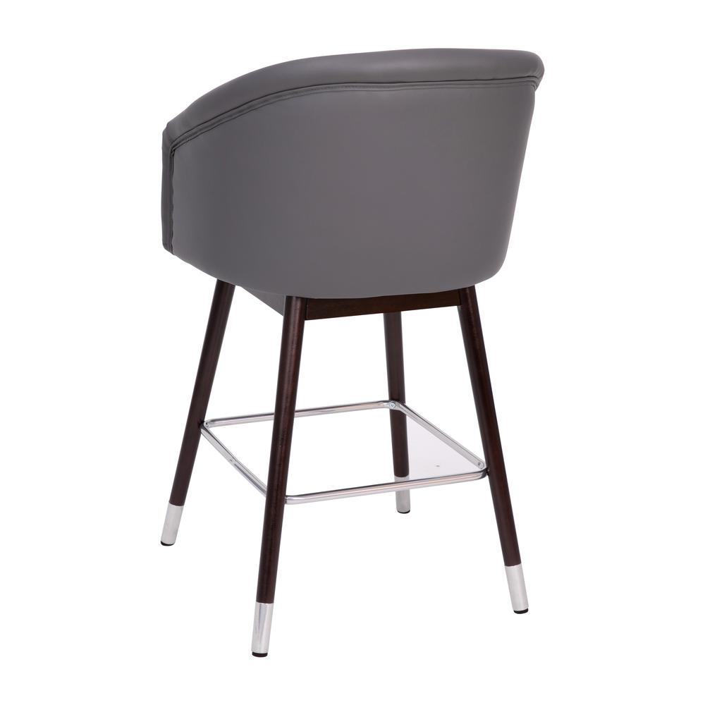Margo 26" Commercial Mid-Back Modern Counter Stool, Walnut Finish Beechwood Legs and Contoured Back, Gray LeatherSoft/Bronze Accents - Set of 2. Picture 9