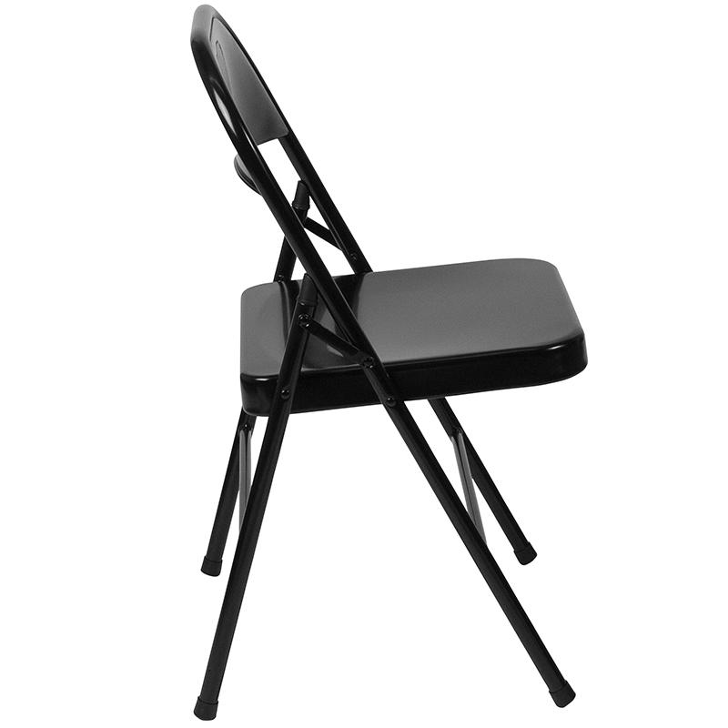 2 Pack Double Braced Black Metal Folding Chair. Picture 3