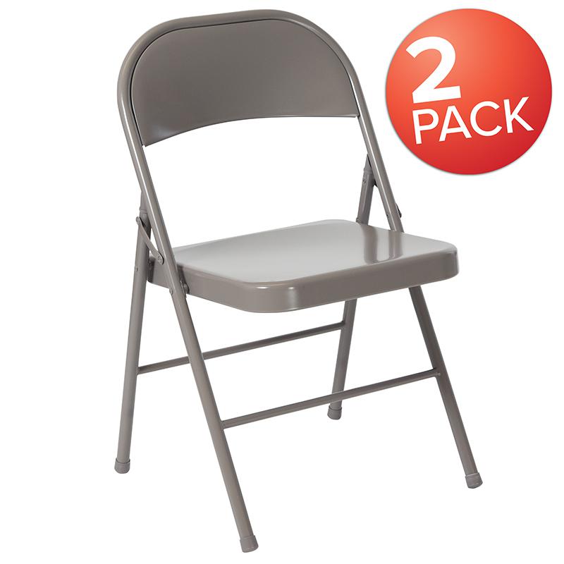 2 Pack HERCULES Series Double Braced Gray Metal Folding Chair. Picture 1