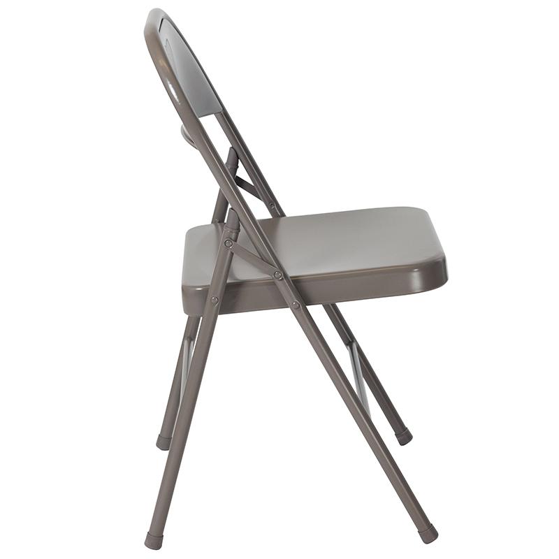 2 Pack HERCULES Series Double Braced Gray Metal Folding Chair. Picture 3