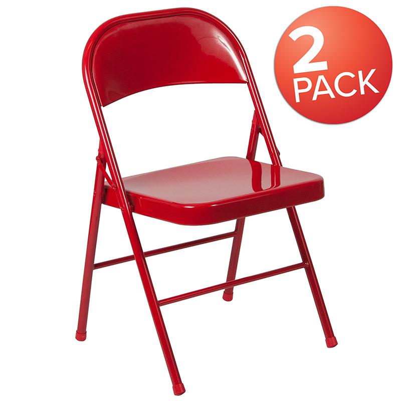 2 Pack HERCULES Series Double Braced Red Metal Folding Chair. Picture 1