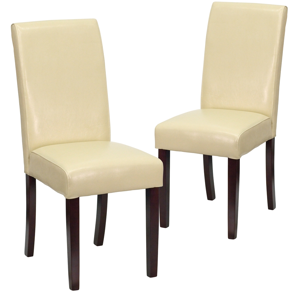 2 Pk. Ivory Leather Upholstered Parsons Chair. Picture 1