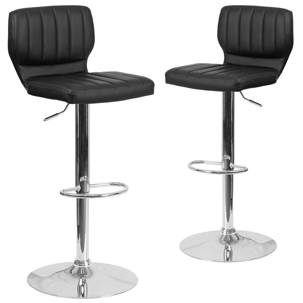 2 Pk. Contemporary Black Vinyl Adjustable Height Barstool with Chrome Base. The main picture.