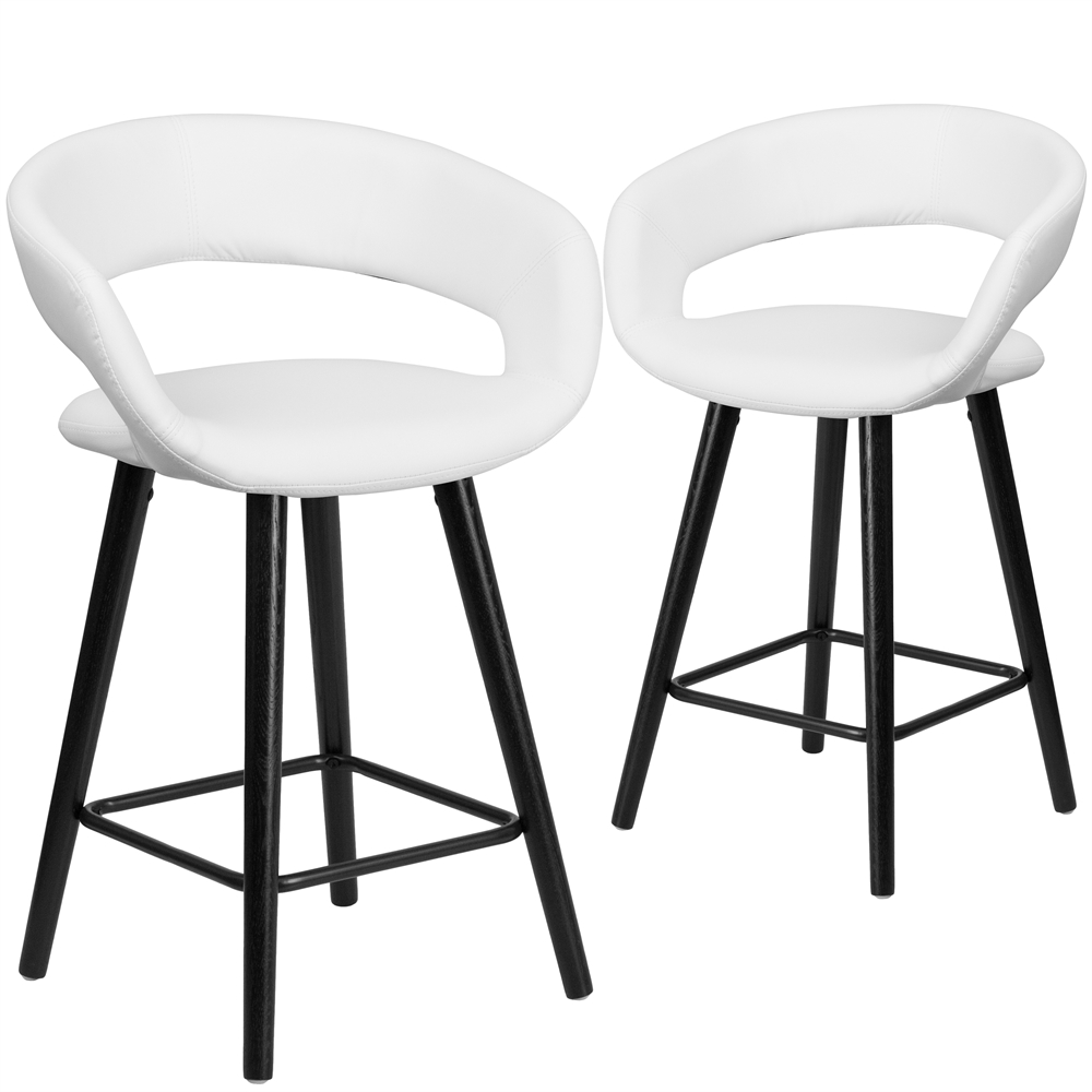 2 Pk. Brynn Series 24'' High Contemporary White Vinyl Counter Height Stool with Cappuccino Wood Frame. Picture 1