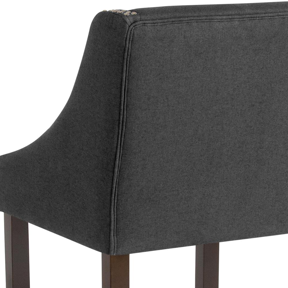 Carmel Series 24" High Transitional Walnut Counter Height Stool with Nail Trim in Charcoal Fabric, Set of 2. Picture 13