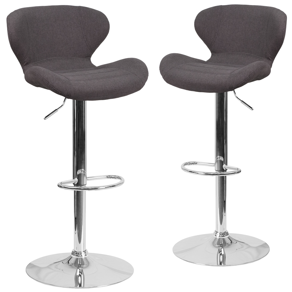 2 Pk. Contemporary Black Fabric Adjustable Height Barstool with Chrome Base. Picture 1