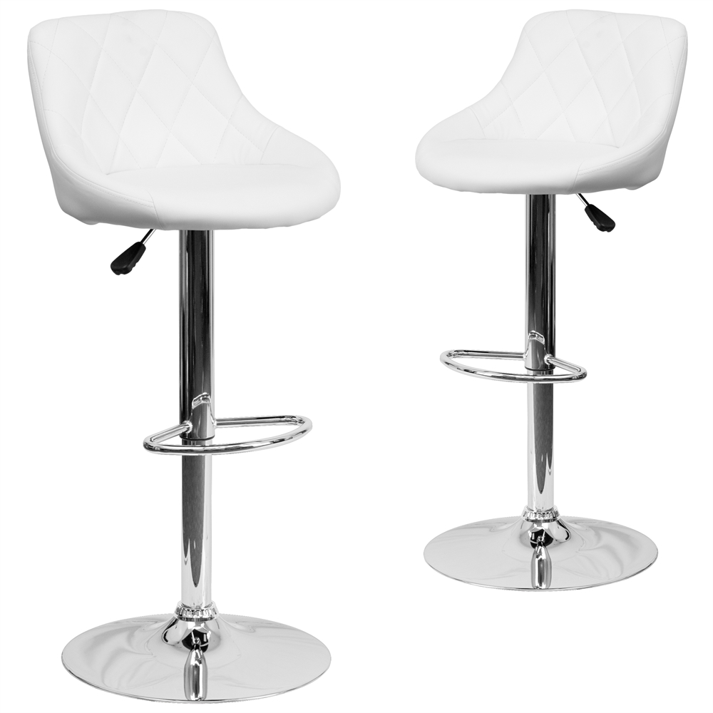 2 Pk. Contemporary White Vinyl Bucket Seat Adjustable Height Barstool with Chrome Base. The main picture.