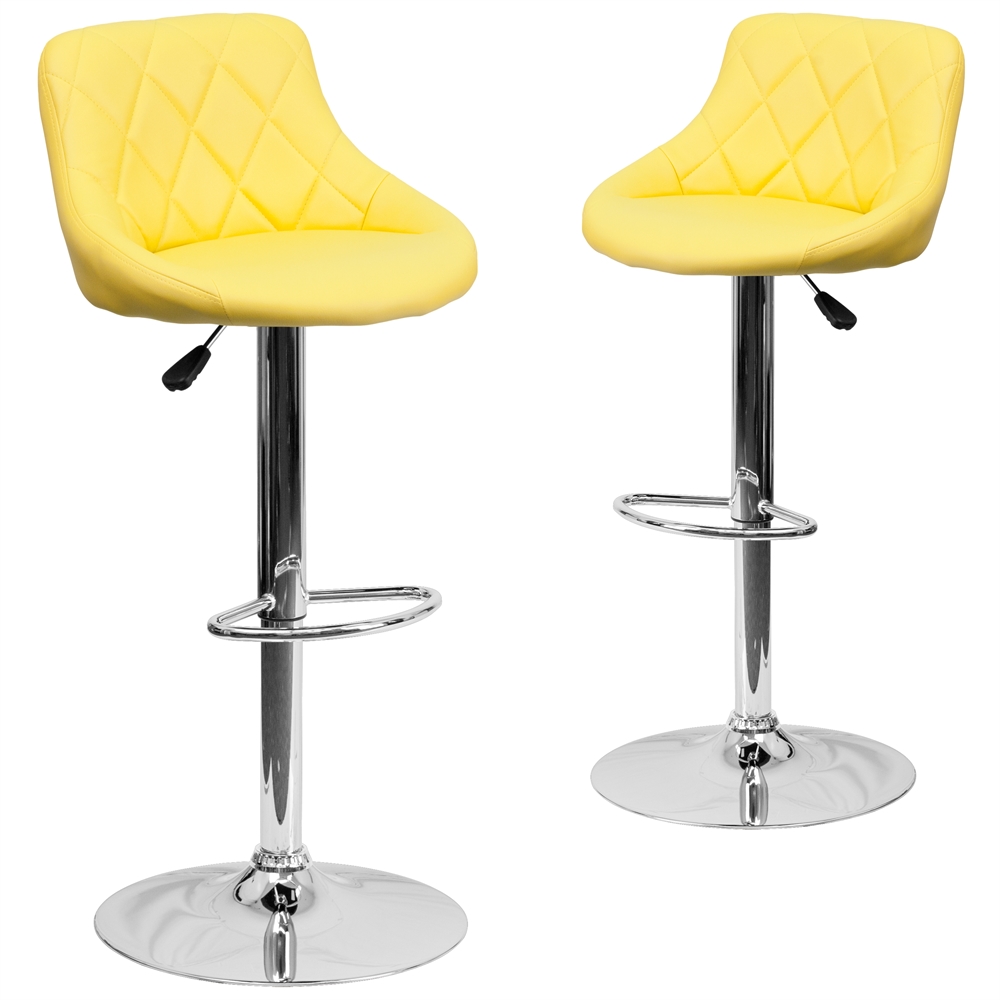 2 Pk. Contemporary Yellow Vinyl Bucket Seat Adjustable Height Barstool with Chrome Base. Picture 1