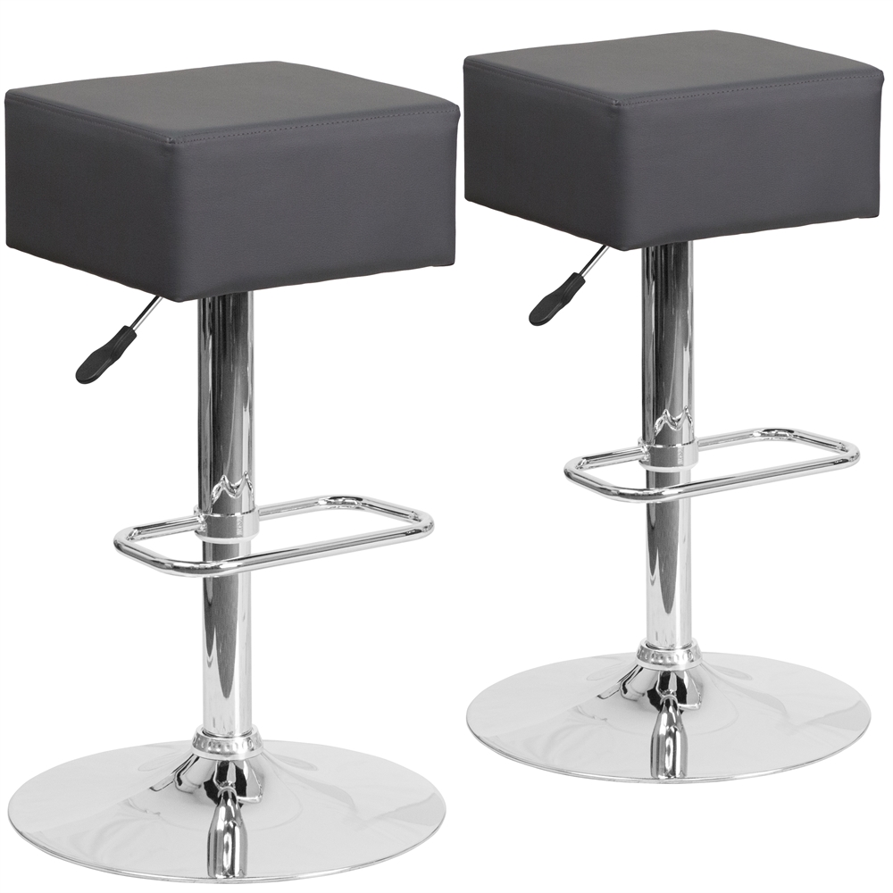 2 Pk. Contemporary Gray Vinyl Adjustable Height Barstool with Chrome Base. The main picture.