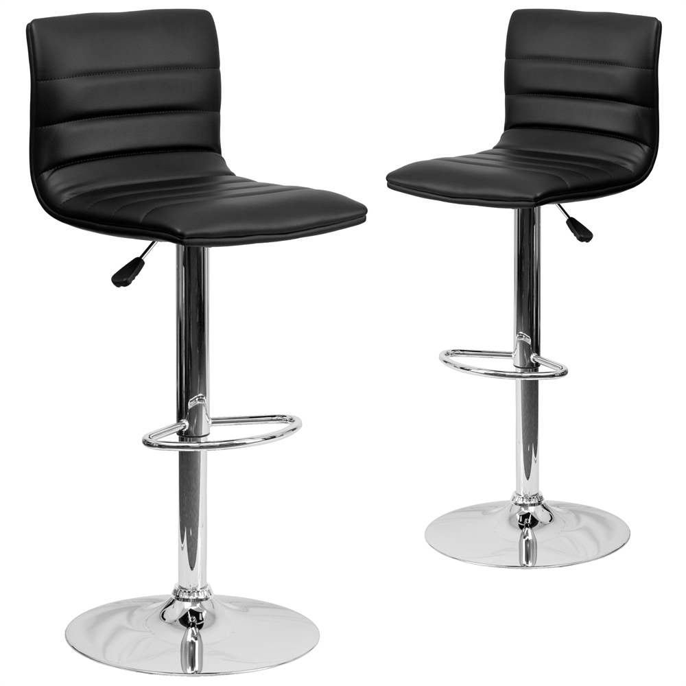 2 Pk. Contemporary Black Vinyl Adjustable Height Barstool with Chrome Base. Picture 1