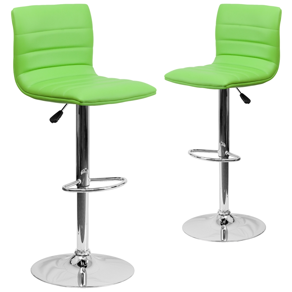 2 Pk. Contemporary Green Vinyl Adjustable Height Barstool with Chrome Base. Picture 1