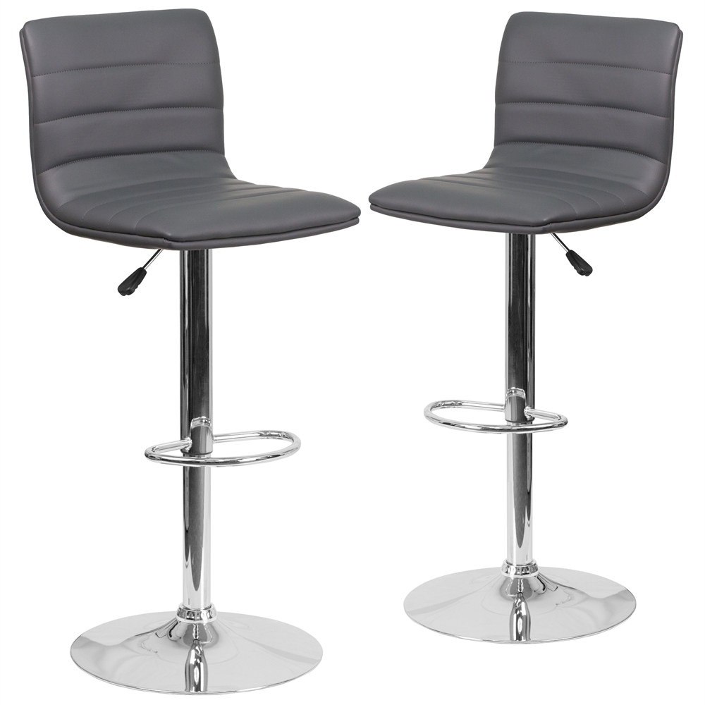 2 Pk. Contemporary Gray Vinyl Adjustable Height Barstool with Chrome Base. Picture 1