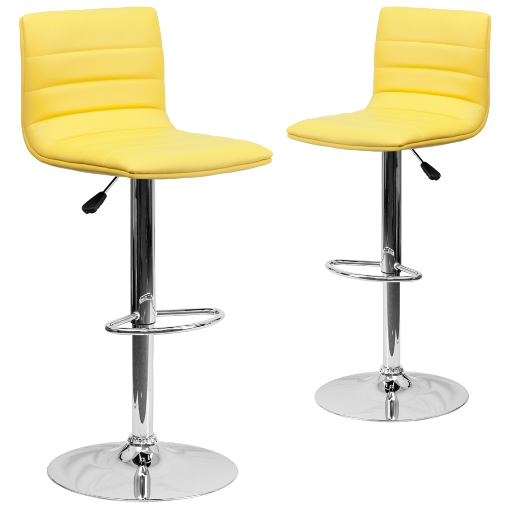 2 Pk. Contemporary Yellow Vinyl Adjustable Height Barstool with Chrome Base. The main picture.
