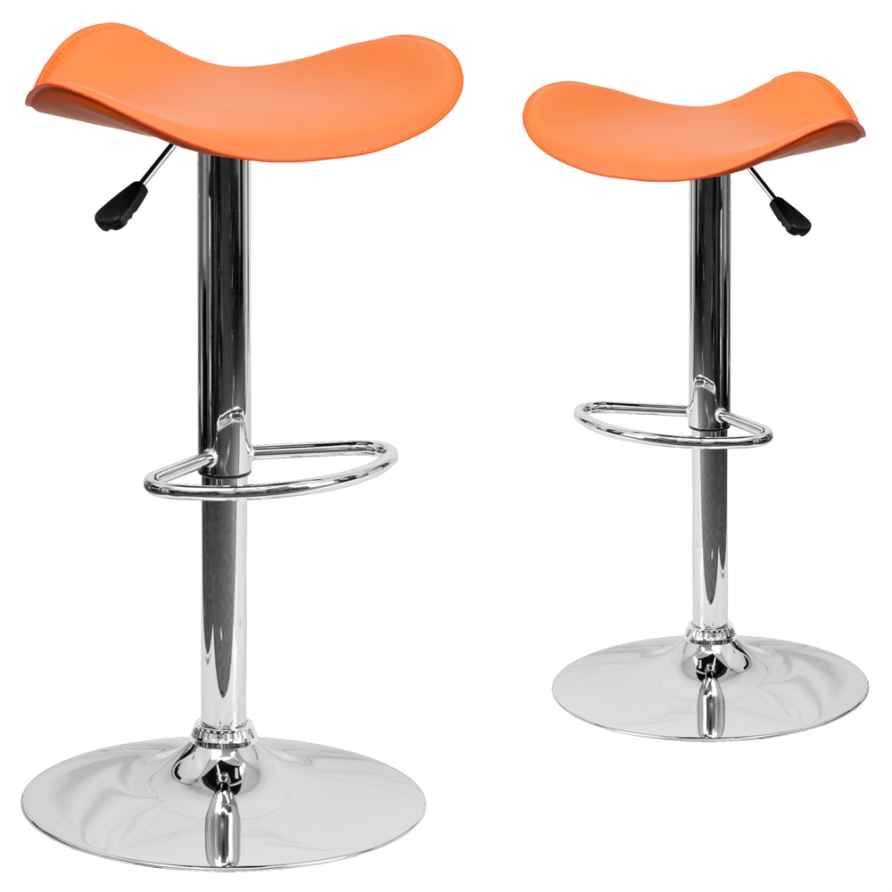 2 Pk. Contemporary Orange Vinyl Adjustable Height Barstool with Chrome Base. The main picture.