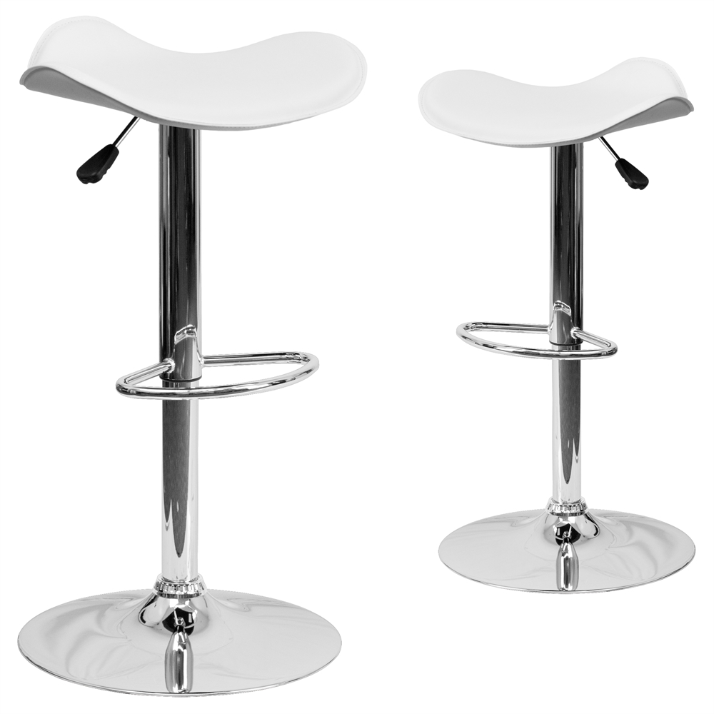2 Pk. Contemporary White Vinyl Adjustable Height Barstool with Chrome Base. Picture 1
