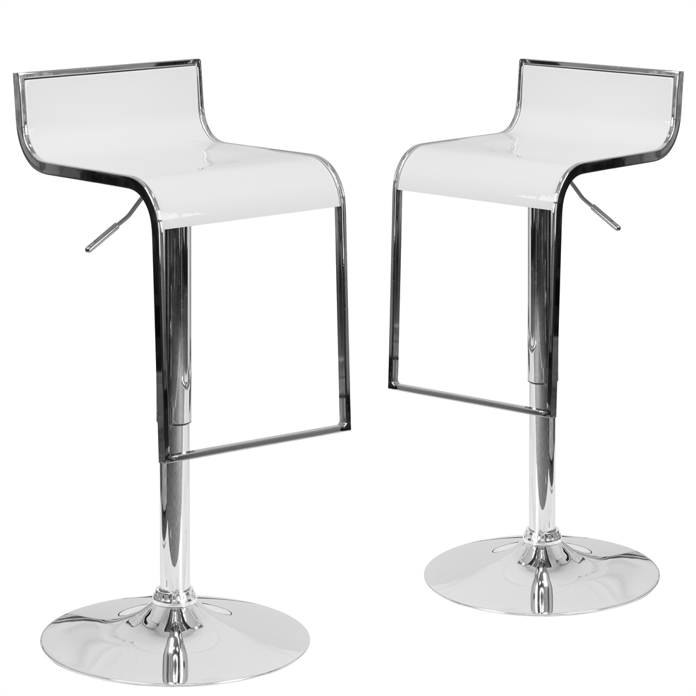 2 Pk. Contemporary White Plastic Adjustable Height Barstool with Chrome Drop Frame. The main picture.