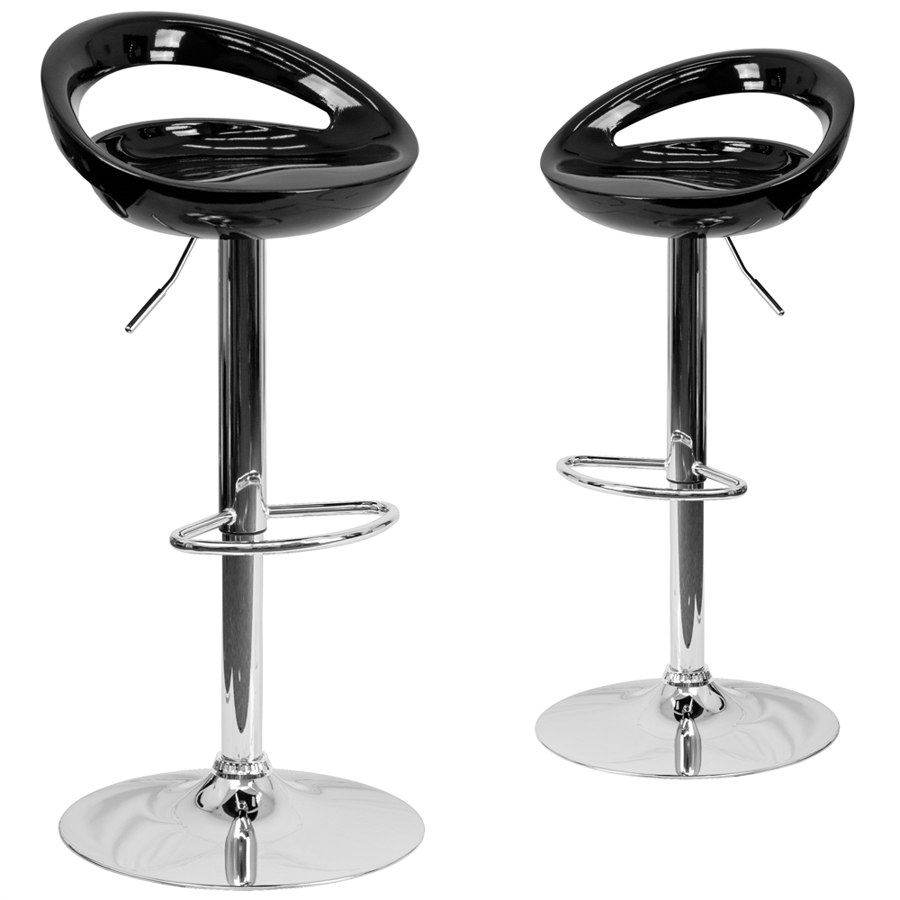2 Pk. Contemporary Black Plastic Adjustable Height Barstool with Chrome Base. Picture 1