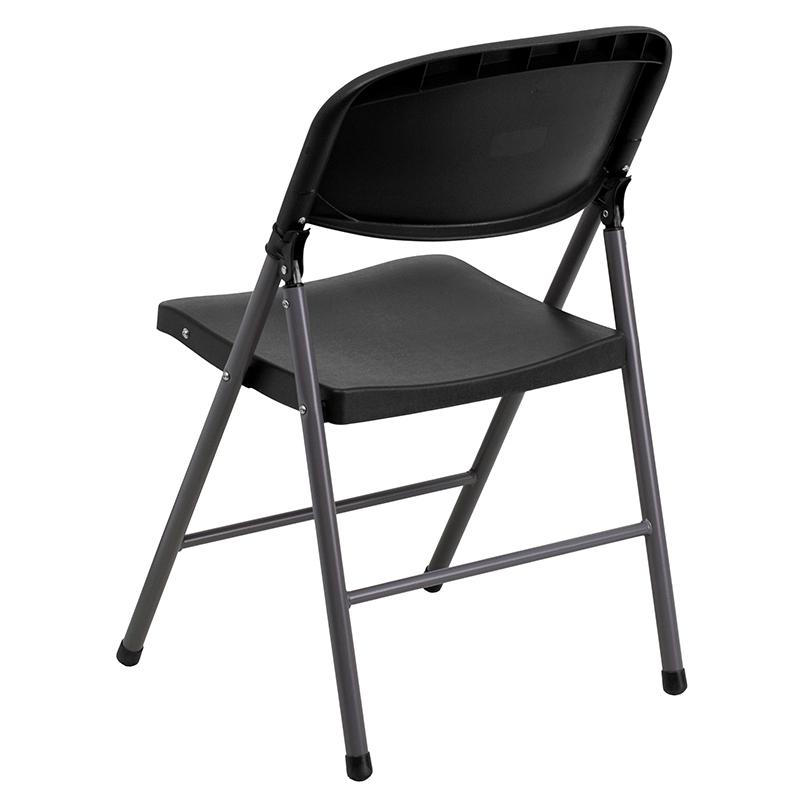 2 Pack HERCULES Series 330 lb. Capacity Black Plastic Folding Chair with Charcoal Frame. Picture 4