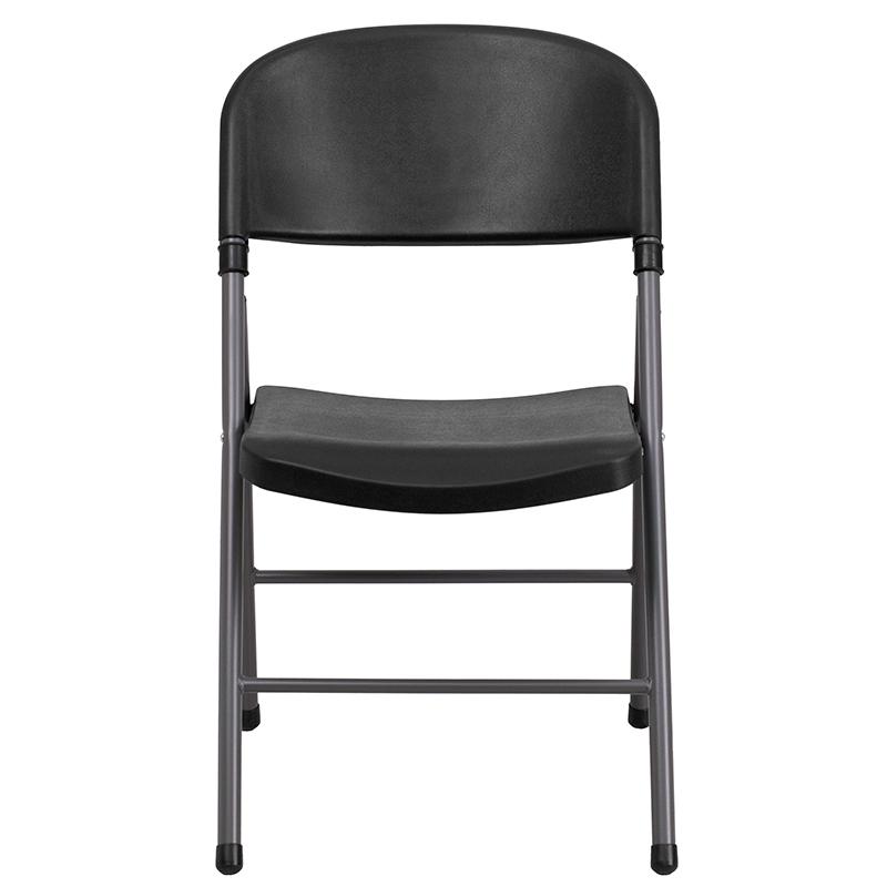 2 Pack HERCULES Series 330 lb. Capacity Black Plastic Folding Chair with Charcoal Frame. Picture 5