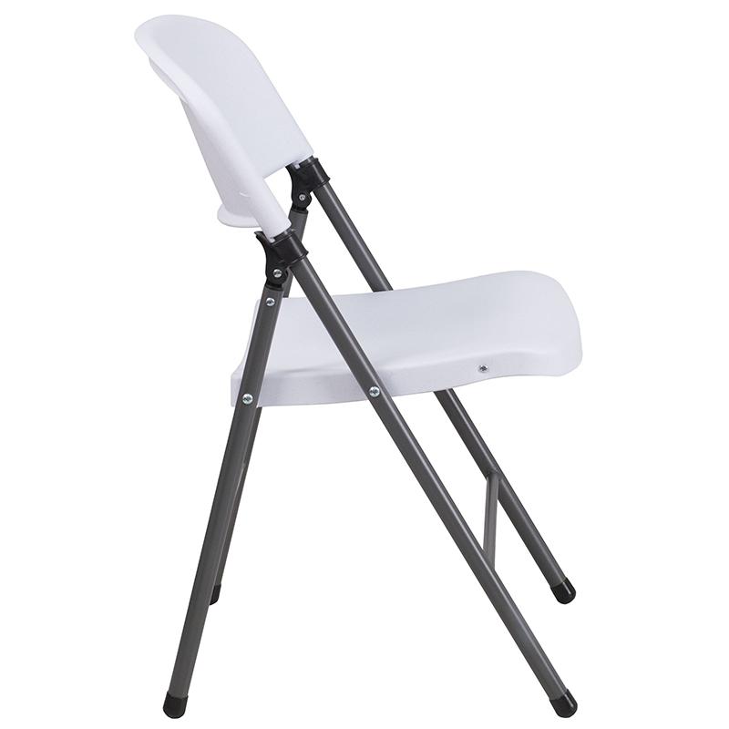 2 Pack HERCULES Series 330 lb. Capacity Granite White Plastic Folding Chair with Charcoal Frame. Picture 3