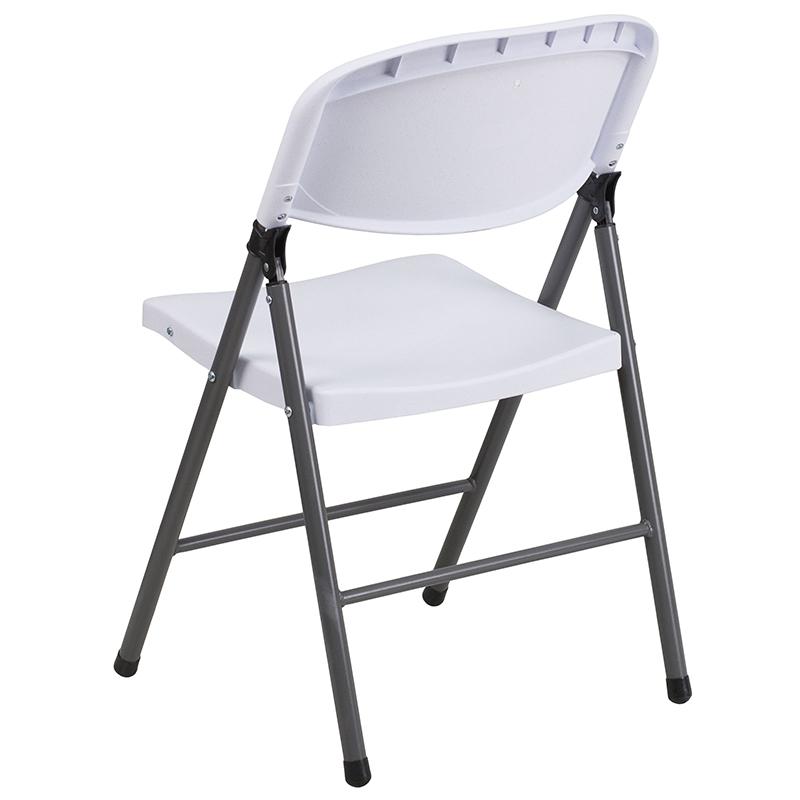 2 Pack HERCULES Series 330 lb. Capacity Granite White Plastic Folding Chair with Charcoal Frame. Picture 4