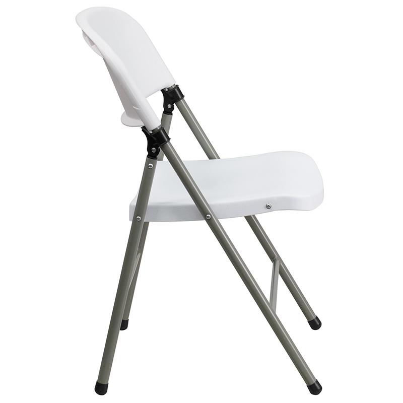 HERCULES Series White Plastic Folding Chairs | Set of 2 Lightweight Folding Chairs with Gray Frame. Picture 3