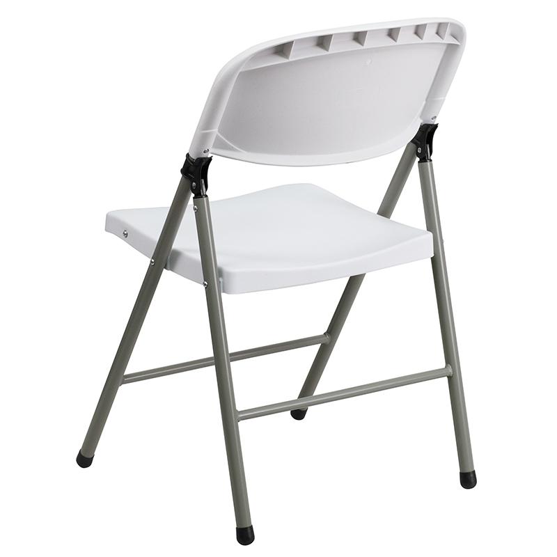 HERCULES Series White Plastic Folding Chairs | Set of 2 Lightweight Folding Chairs with Gray Frame. Picture 4