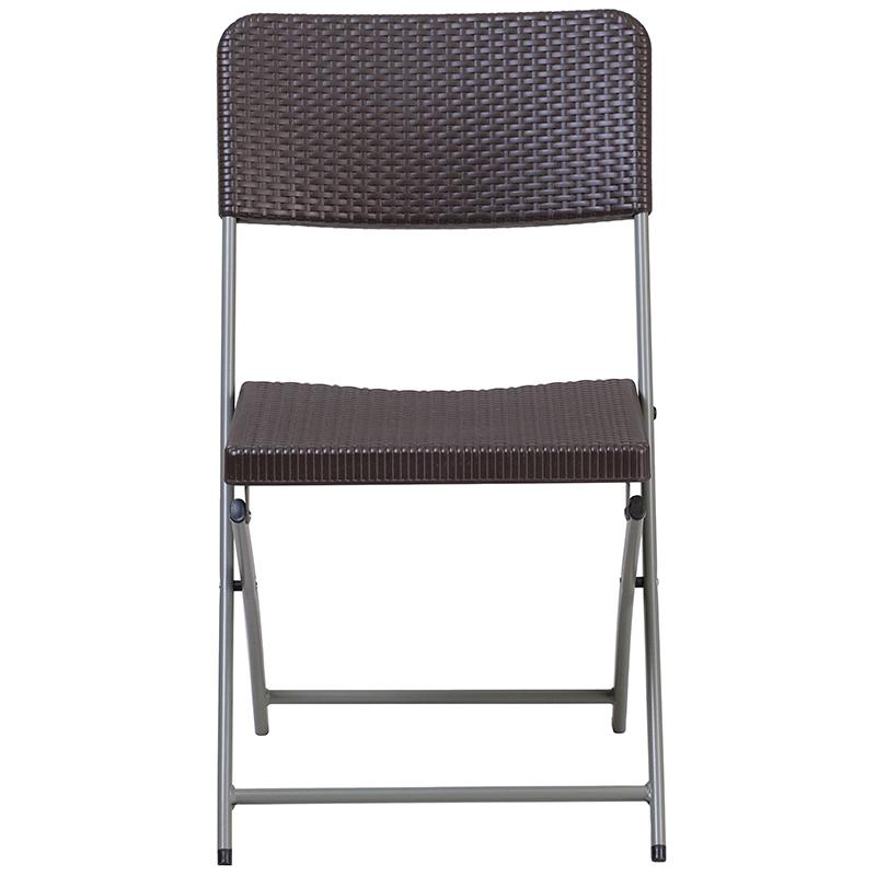 2 Pack HERCULES Series Brown Rattan Plastic Folding Chair with Gray Frame. Picture 4