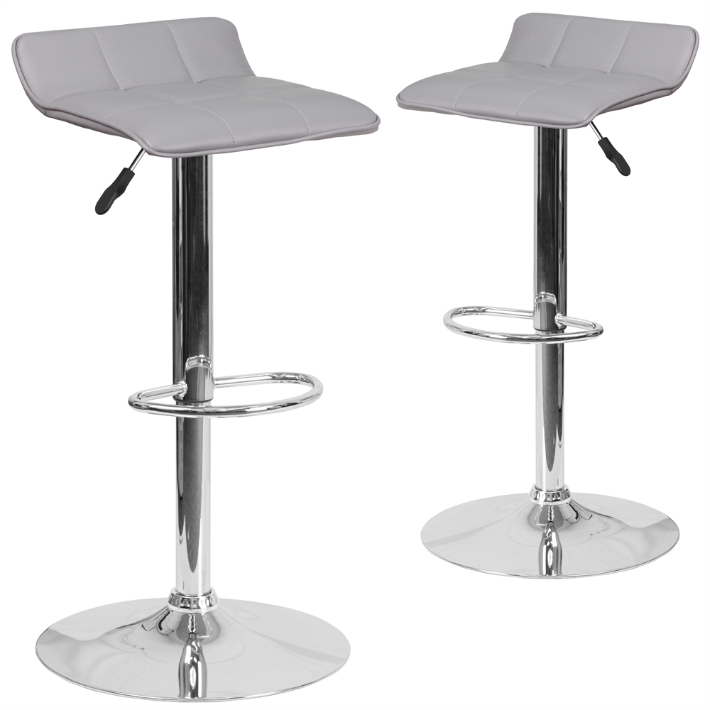 2 Pk. Contemporary Grey Vinyl Adjustable Height Barstool with Chrome Base and Footrest. Picture 1