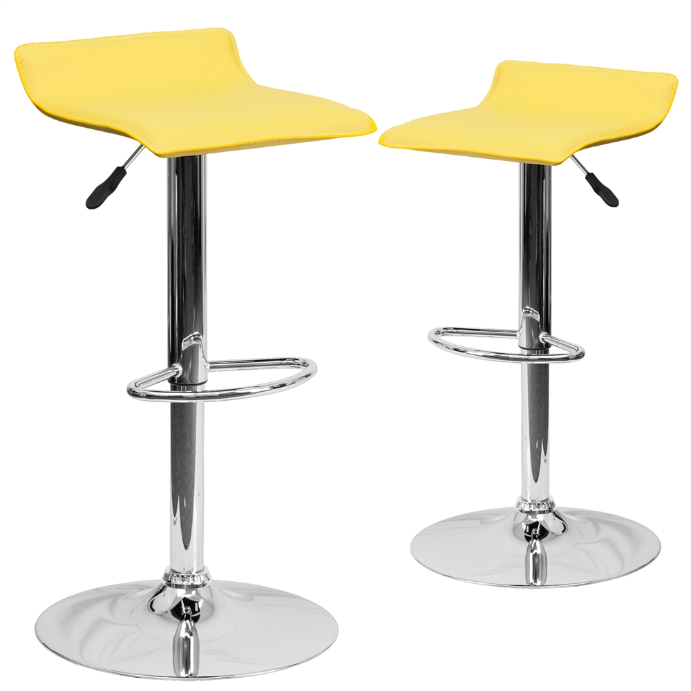 2 Pk. Contemporary Yellow Vinyl Adjustable Height Barstool with Chrome Base. The main picture.