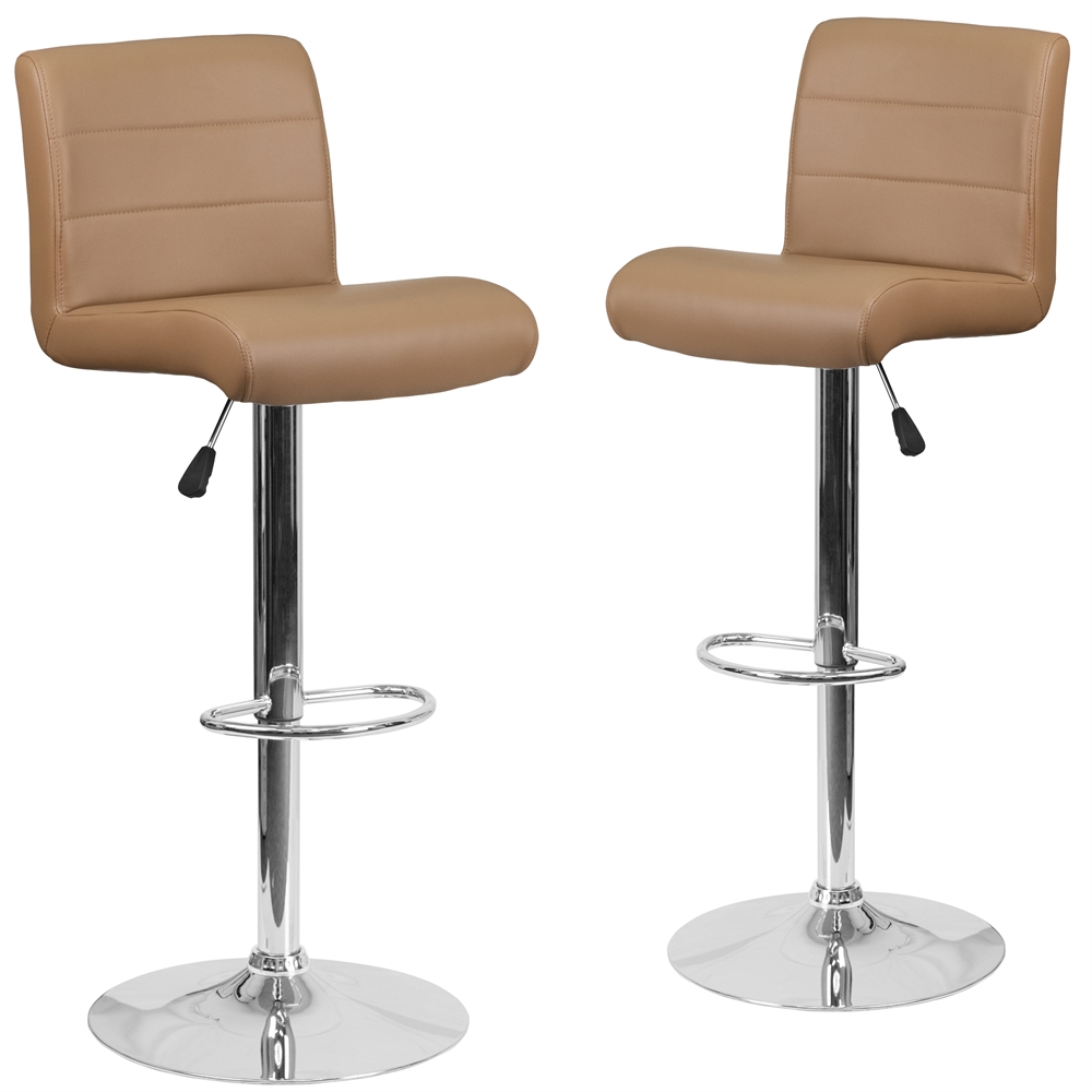 2 Pk. Contemporary Cappuccino Vinyl Adjustable Height Barstool with Chrome Base and Footrest. The main picture.