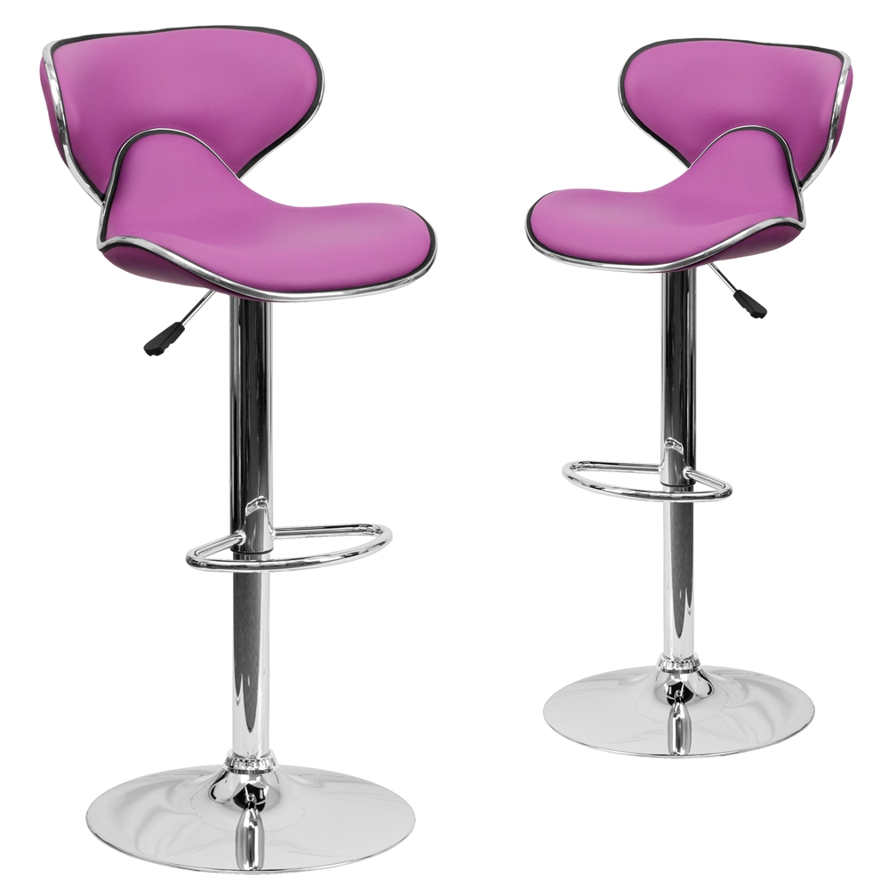 2 Pk. Contemporary Cozy Mid-Back Purple Vinyl Adjustable Height Barstool with Chrome Base. Picture 1
