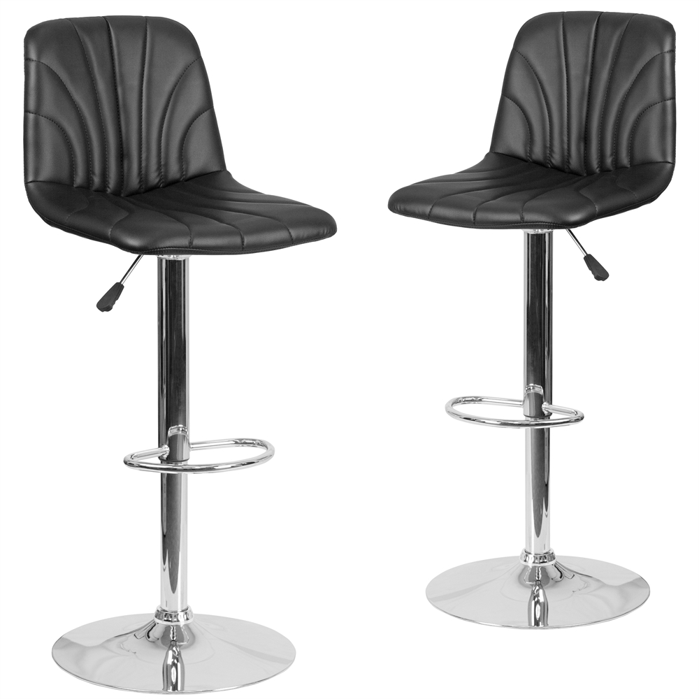 2 Pk. Contemporary Black Vinyl Adjustable Height Barstool with Chrome Base. Picture 1