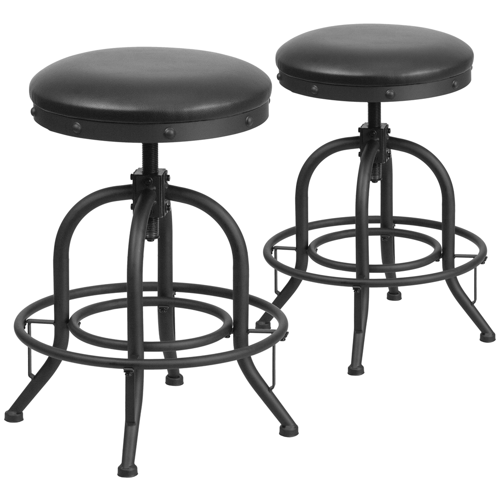 2 Pk. 24'' Counter Height Stool with Swivel Lift Black Leather Seat. Picture 1