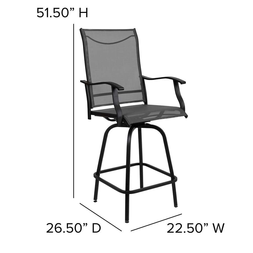 Patio Bar Height Stools Set of 2, All-Weather Textilene Swivel Patio Stools and Deck Chairs with High Back & Armrests in Gray. Picture 6
