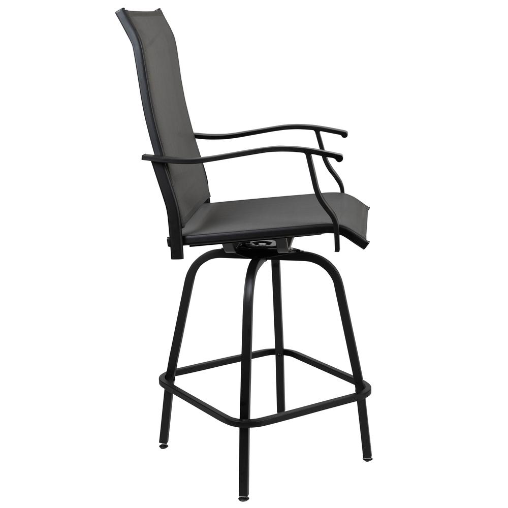 Patio Bar Height Stools Set of 2, All-Weather Textilene Swivel Patio Stools and Deck Chairs with High Back & Armrests in Gray. Picture 10