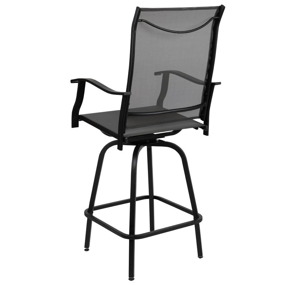 Patio Bar Height Stools Set of 2, All-Weather Textilene Swivel Patio Stools and Deck Chairs with High Back & Armrests in Gray. Picture 7