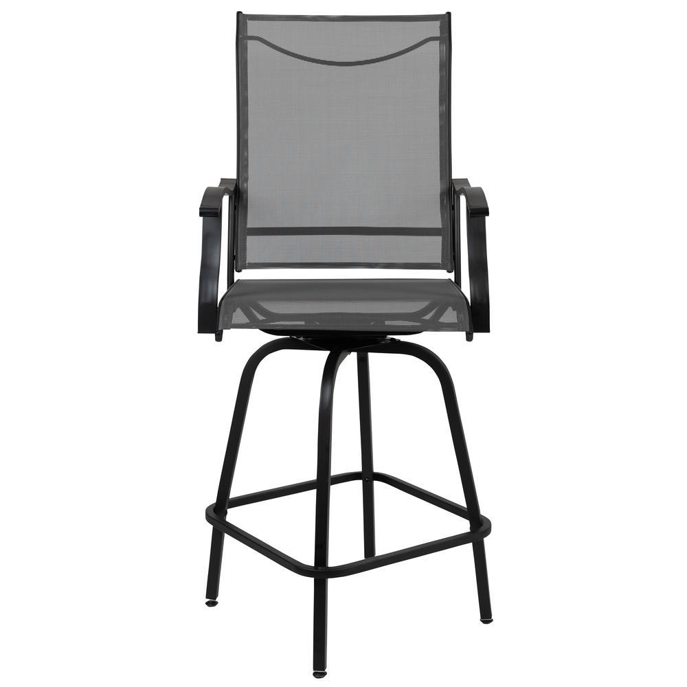 Patio Bar Height Stools Set of 2, All-Weather Textilene Swivel Patio Stools and Deck Chairs with High Back & Armrests in Gray. Picture 11