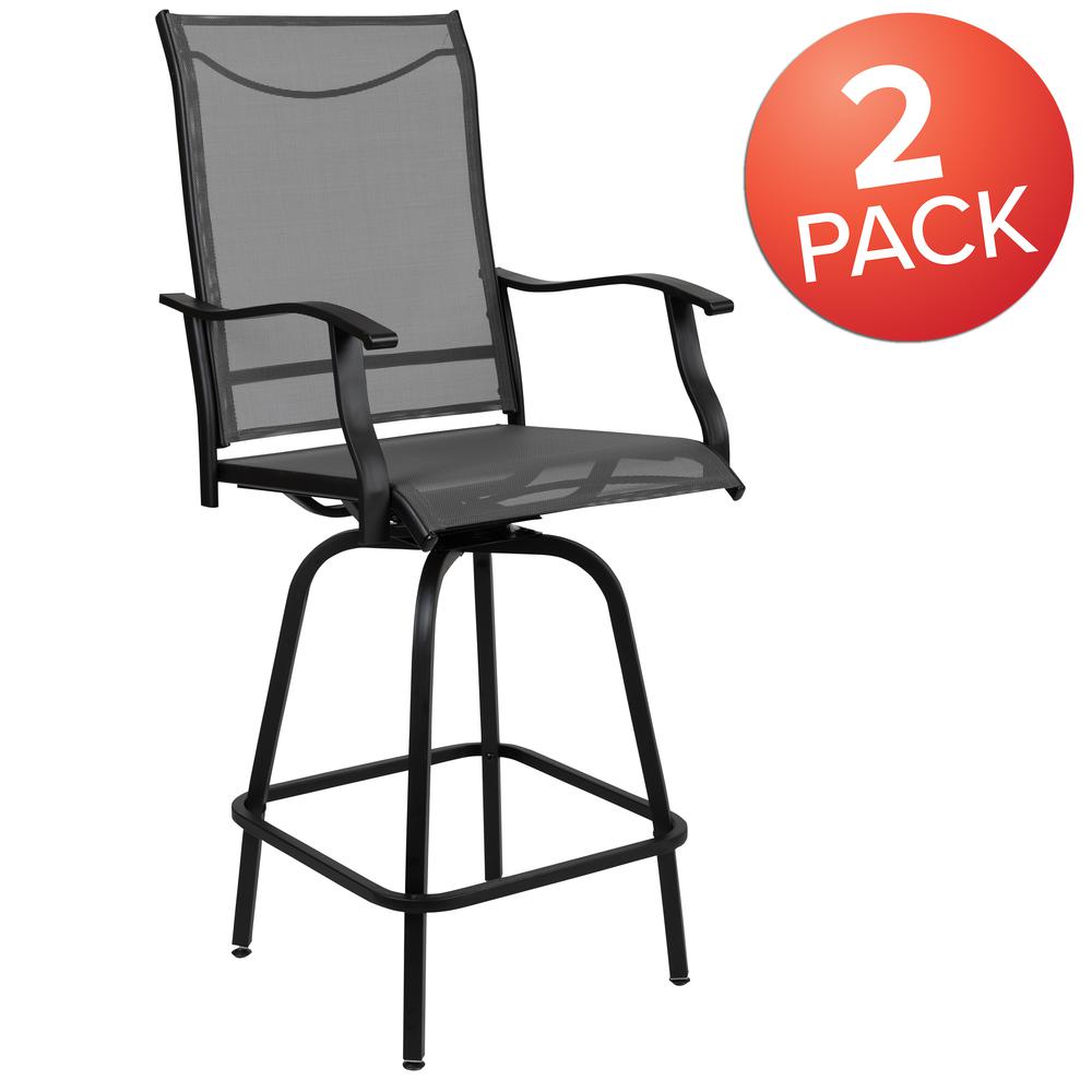 Patio Bar Height Stools Set of 2, All-Weather Textilene Swivel Patio Stools and Deck Chairs with High Back & Armrests in Gray. Picture 2