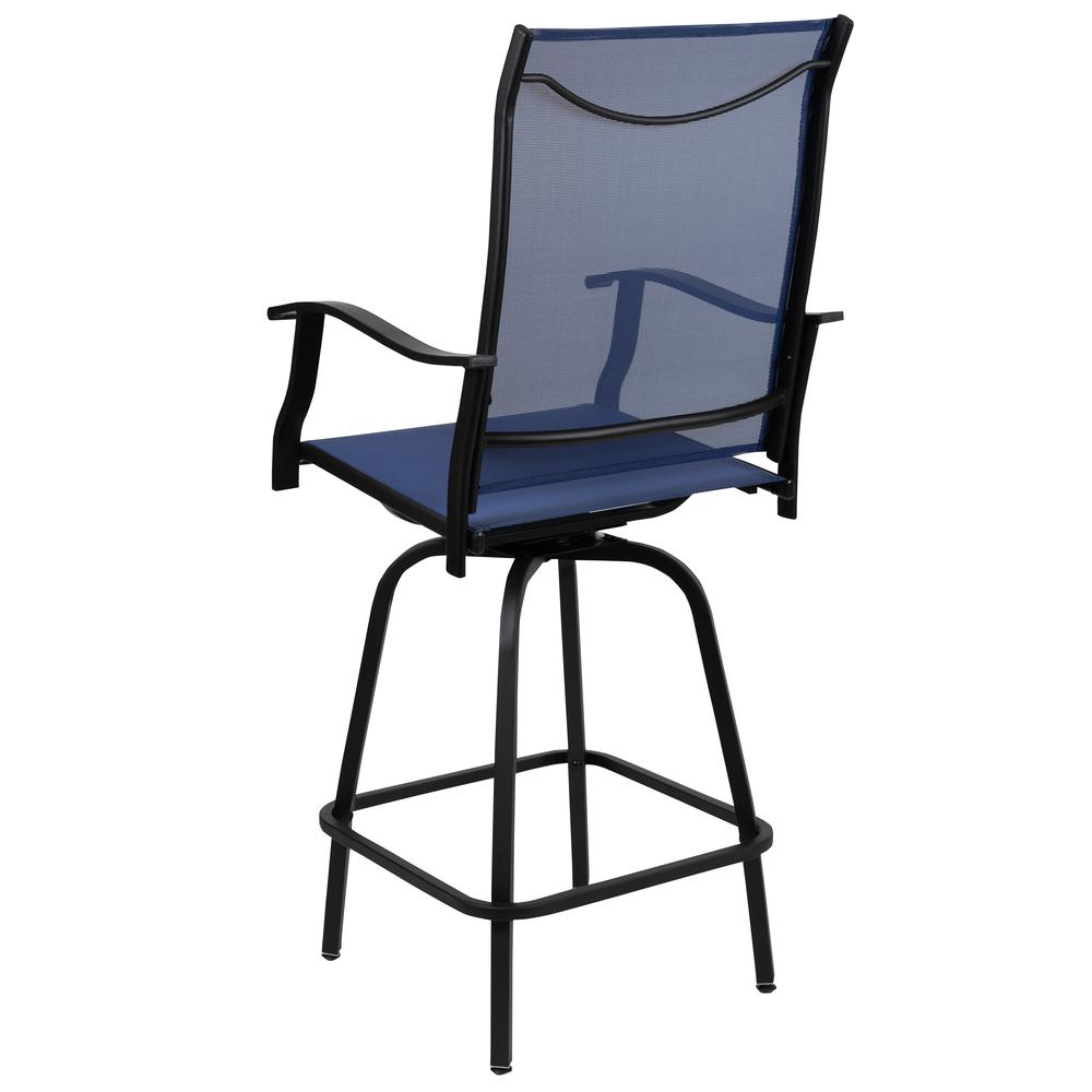 Patio Bar Height Stools Set of 2, All-Weather Textilene Swivel Patio Stools and Deck Chairs with High Back & Armrests in Navy. Picture 7