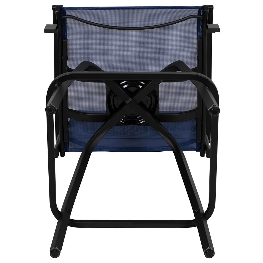 Patio Bar Height Stools Set of 2, All-Weather Textilene Swivel Patio Stools and Deck Chairs with High Back & Armrests in Navy. Picture 13