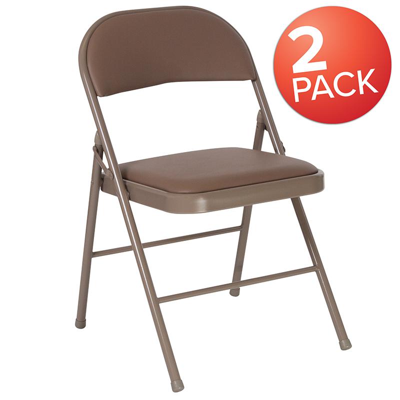 2 Pack HERCULES Series Double Braced Beige Vinyl Folding Chair. Picture 1
