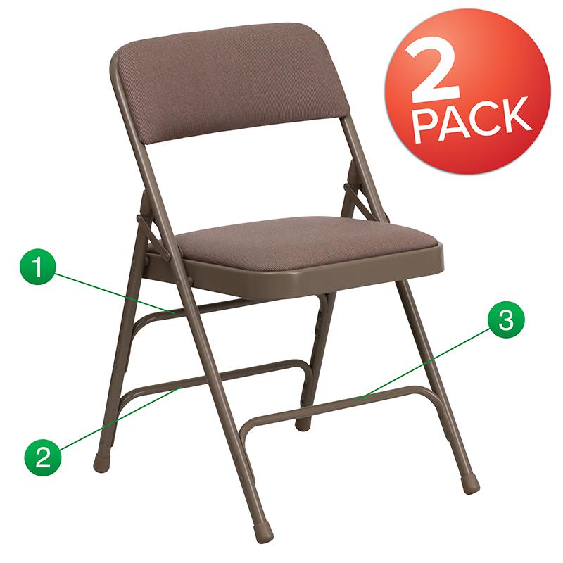 2 Pack HERCULES Series Curved Triple Braced & Double Hinged Beige Fabric Metal Folding Chair. Picture 1