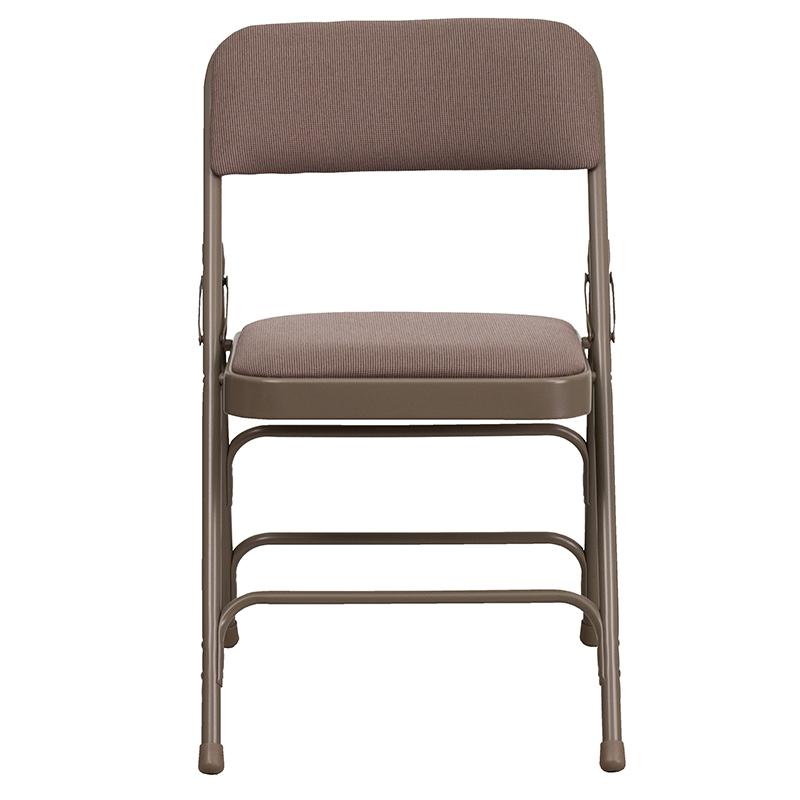 2 Pack HERCULES Series Curved Triple Braced & Double Hinged Beige Fabric Metal Folding Chair. Picture 5