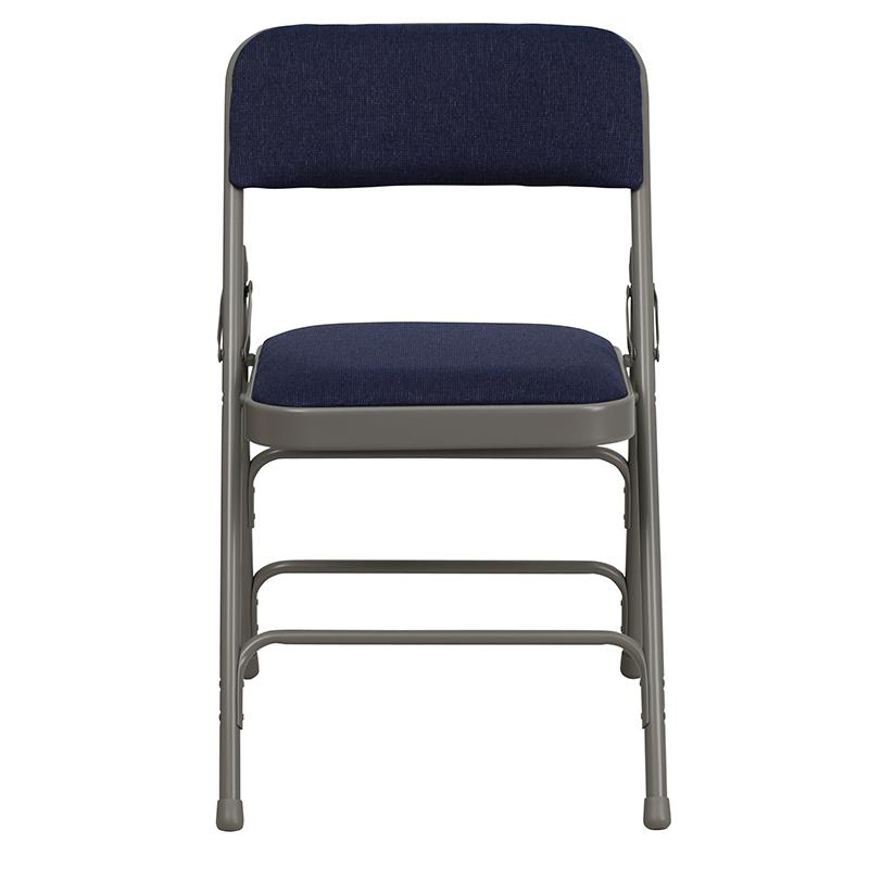 2 Pack HERCULES Series Curved Triple Braced & Double Hinged Navy Fabric Metal Folding Chair. Picture 5