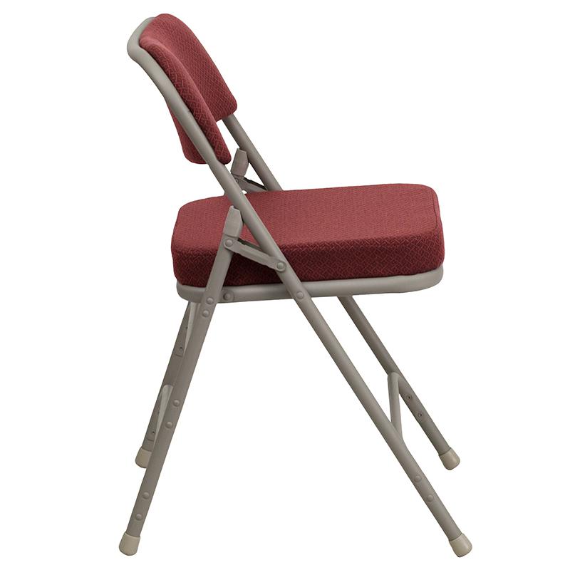 2 Pack Curved Triple Braced & Double Hinged Burgundy Fabric Metal Folding Chair. Picture 3